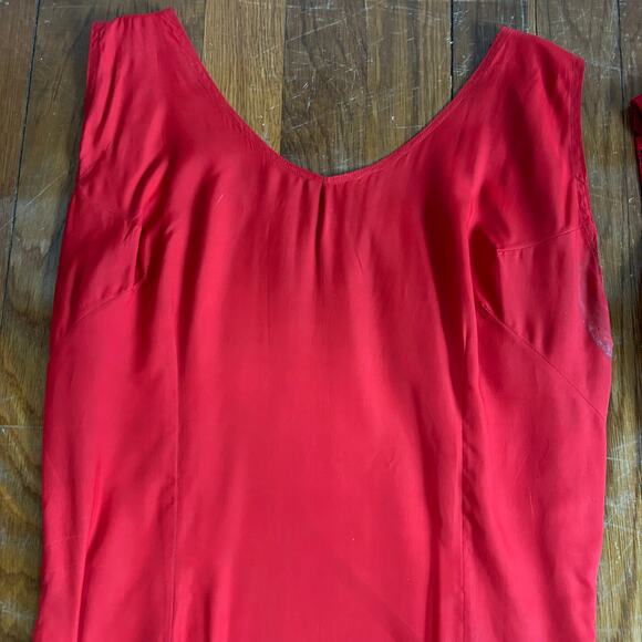 Vintage 1980s Chinese Brocade Cheongsam Dress Red/Black Satin Silk with Slip - Picture 10 of 16